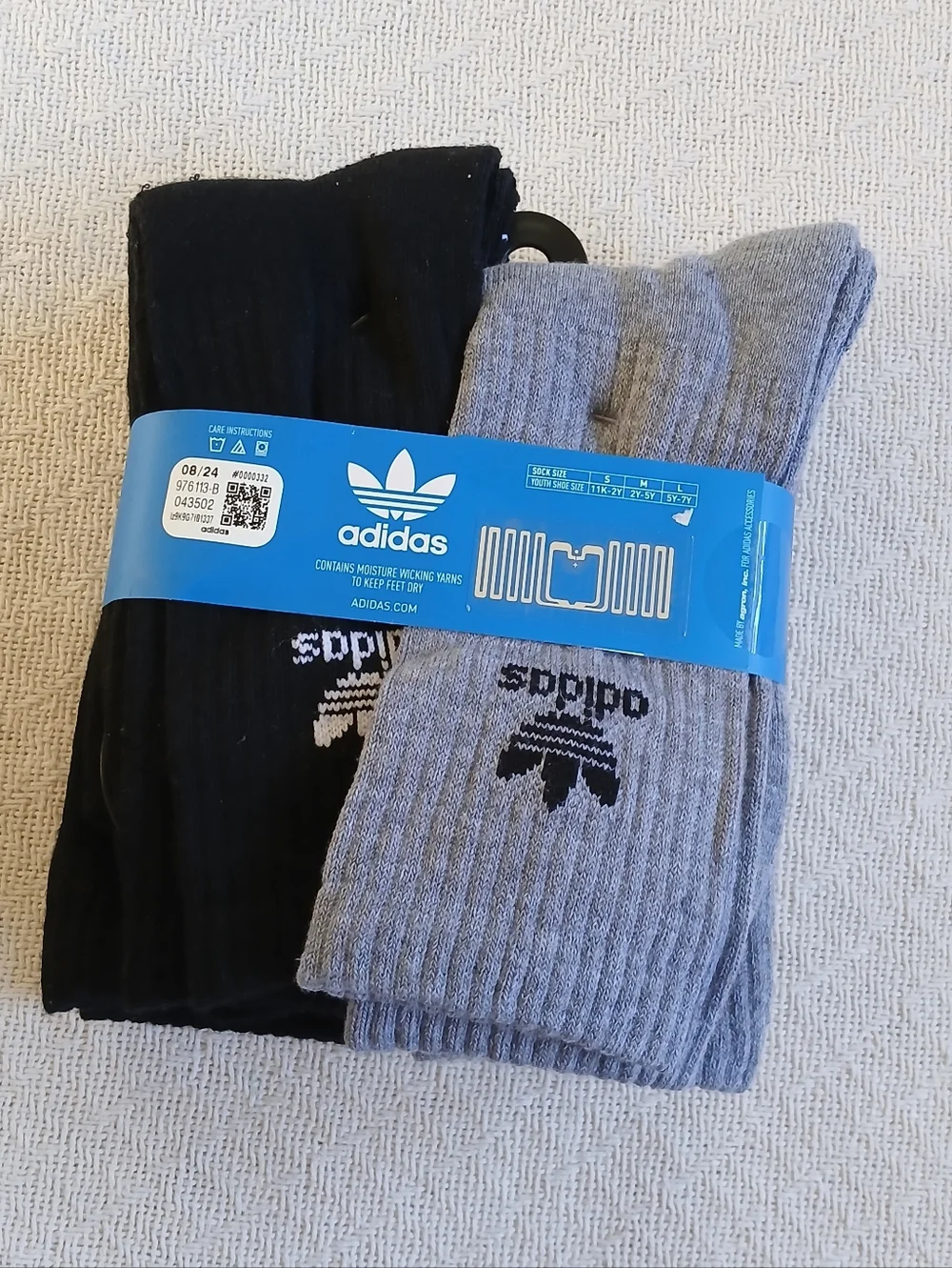 adidas ♡ 6 pair socks black gray 5youth 6y 7y boys kids large clean